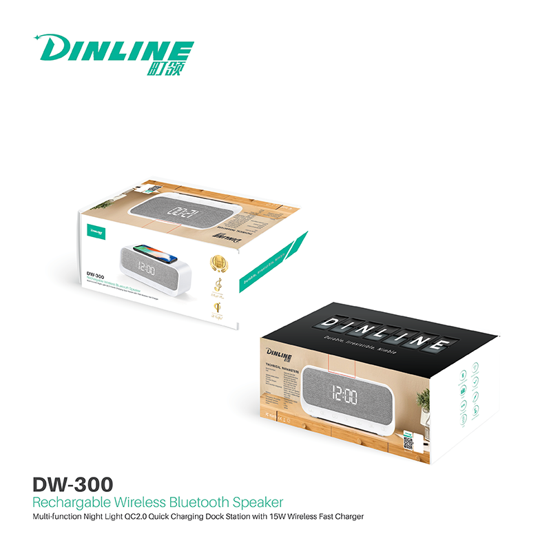 اسپیکر بلوتوثی و شارژر وایرلس DINLINE مدل DW-300